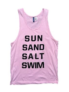 H&M Pink Men's Graphic Swim Tank with Black Text